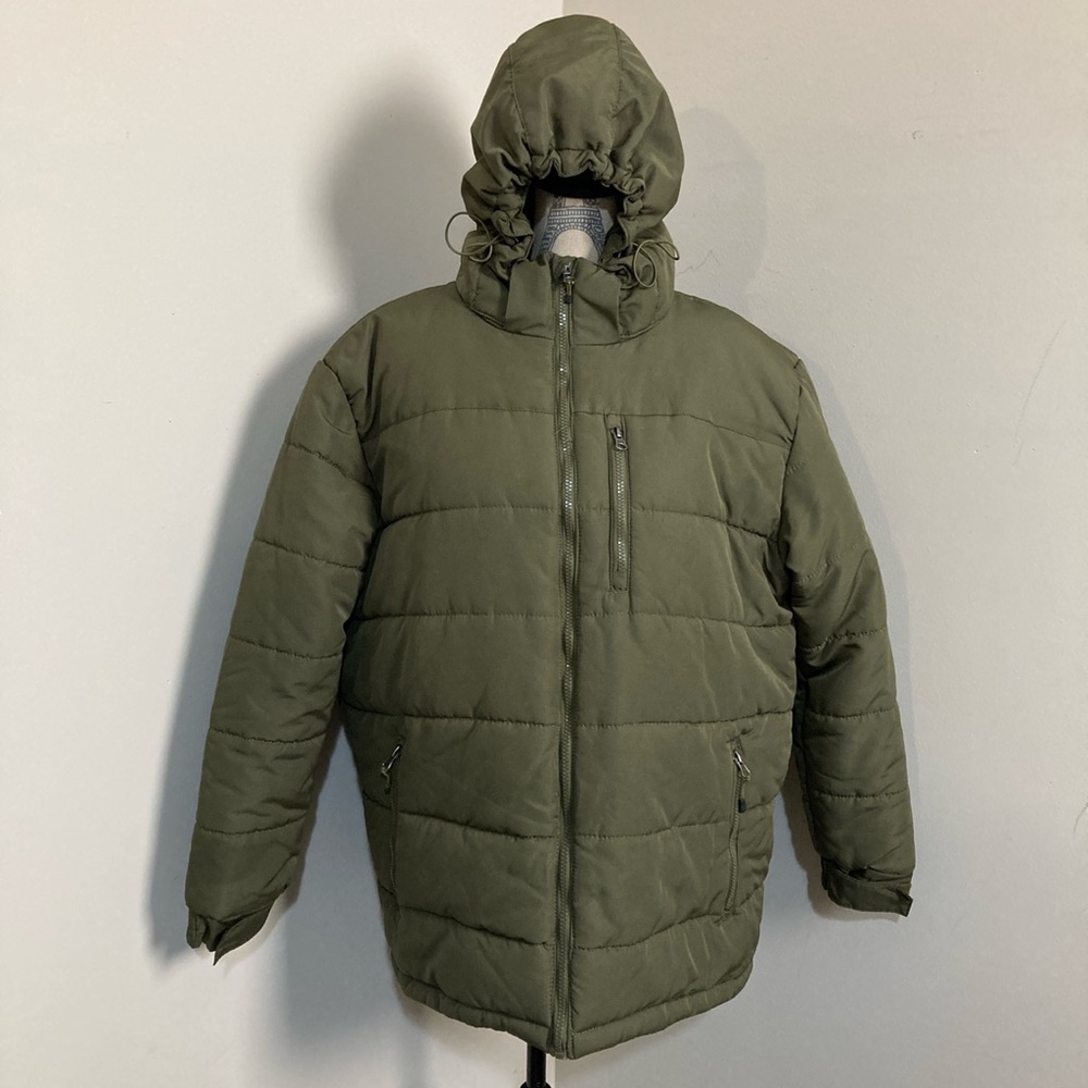 Outdoorlife Men’s Military Green Puffer full Zip Hoodie Long Sleeves Jacket 🧥